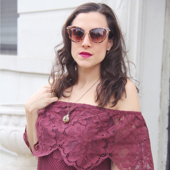 TOBI Burgundy “Lace” Cutout Dress - Picture 2 of 8